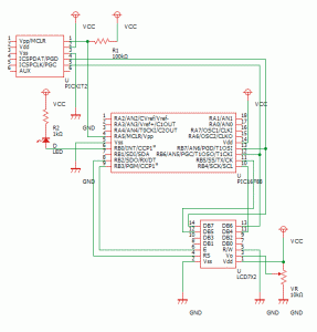 PIC16F88でLCD制御の回路図